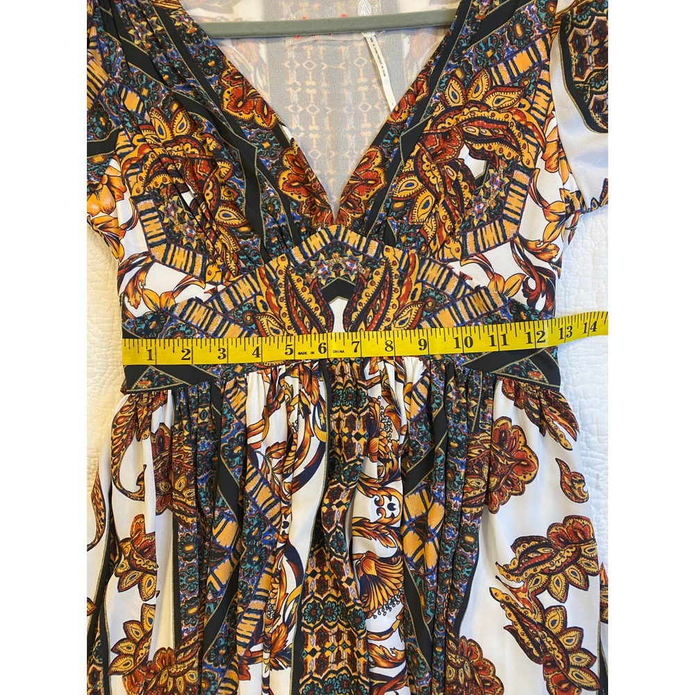 Free People Boho Paisley Floral Maxi Dress Orange Black White Butterfly Sleeve 2 - Picture 7 of 10